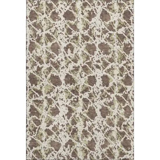 Brown Taupe And Ivory Abstract Washable Area Rug With UV Protection Photo 1