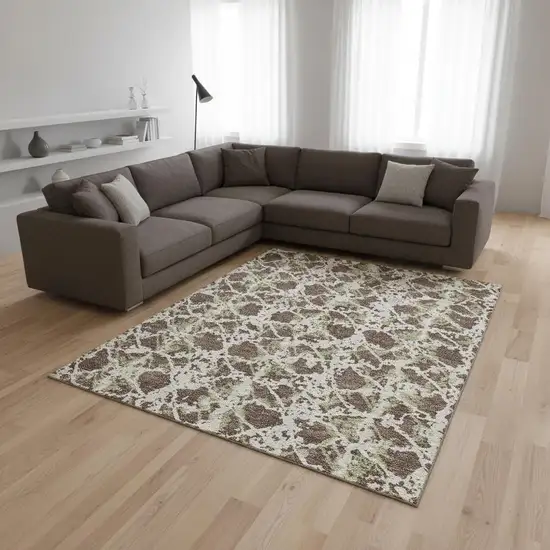 Brown Taupe And Ivory Abstract Washable Area Rug With UV Protection Photo 2