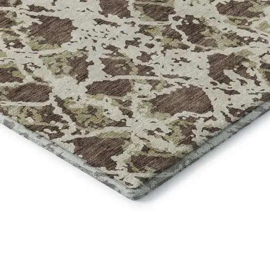 Brown Taupe And Ivory Abstract Washable Area Rug With UV Protection Photo 7