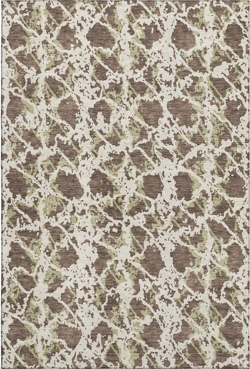 Brown Taupe And Ivory Abstract Washable Area Rug With UV Protection Photo 1