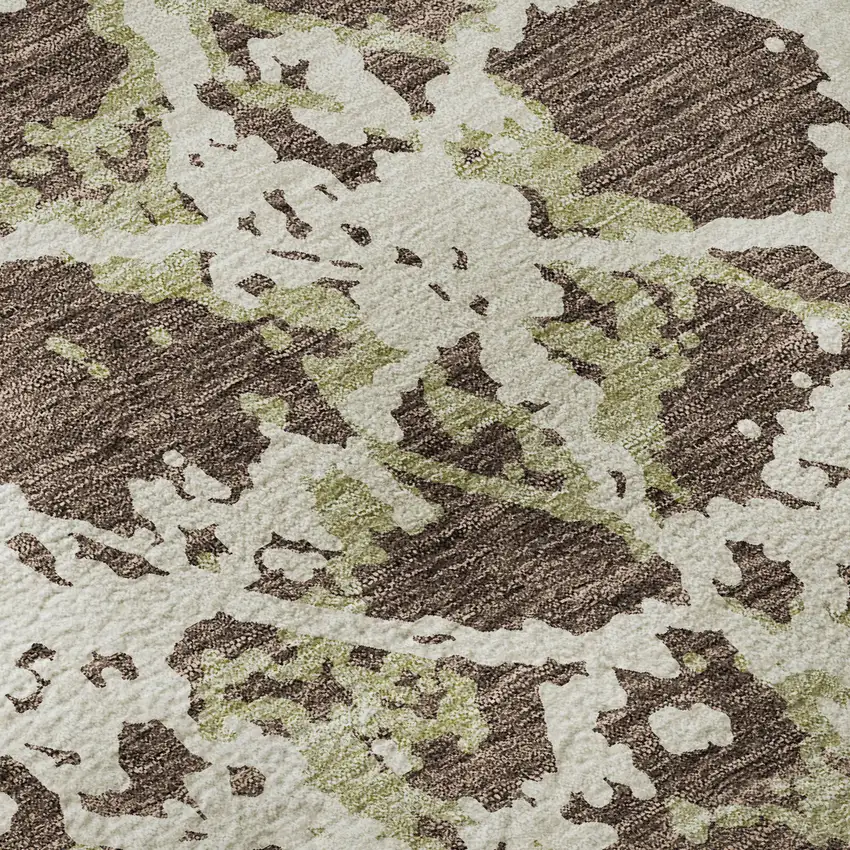Brown Taupe And Ivory Abstract Washable Area Rug With UV Protection Photo 9