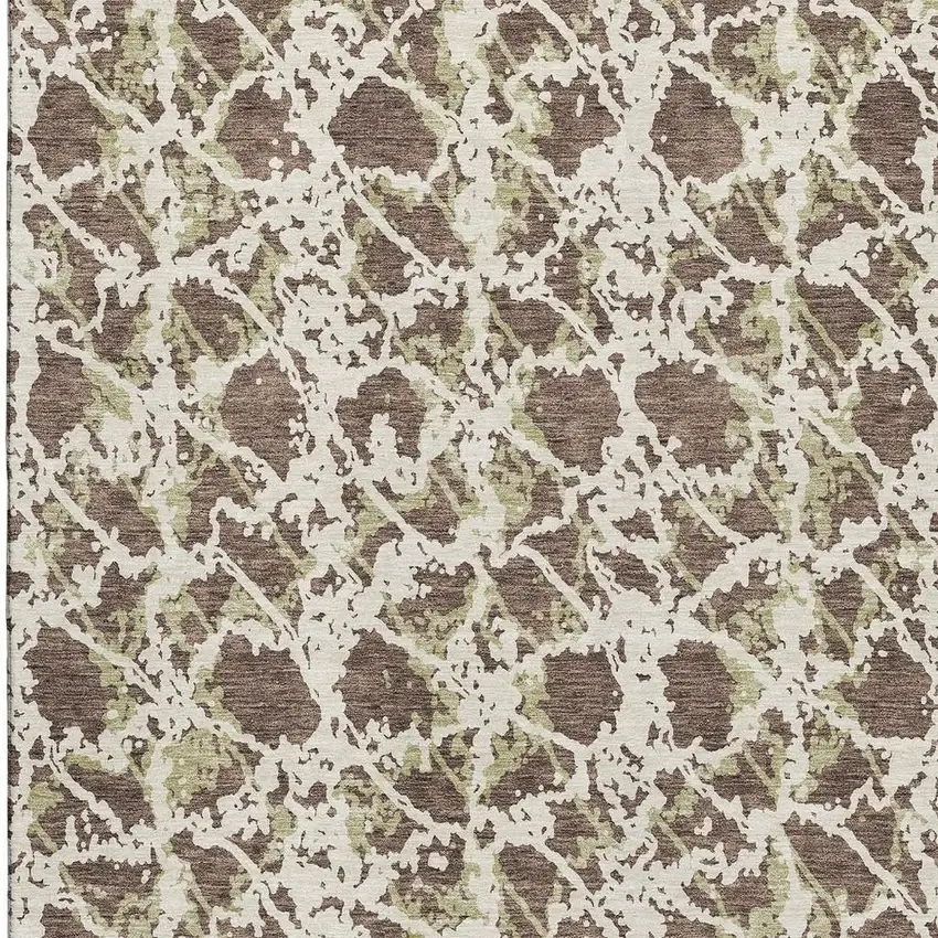 Brown Taupe And Ivory Abstract Washable Area Rug With UV Protection Photo 3