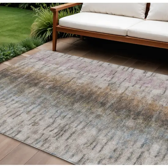 Brown Taupe And Ivory Abstract Washable Indoor Outdoor Area Rug Photo 1