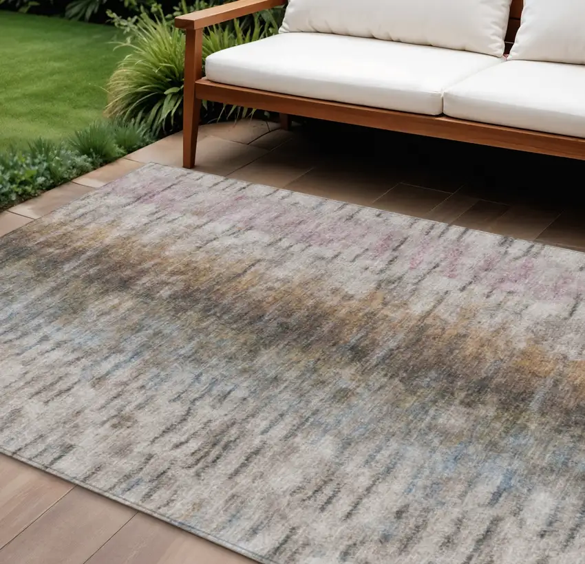 Brown Taupe And Ivory Abstract Washable Indoor Outdoor Area Rug Photo 1