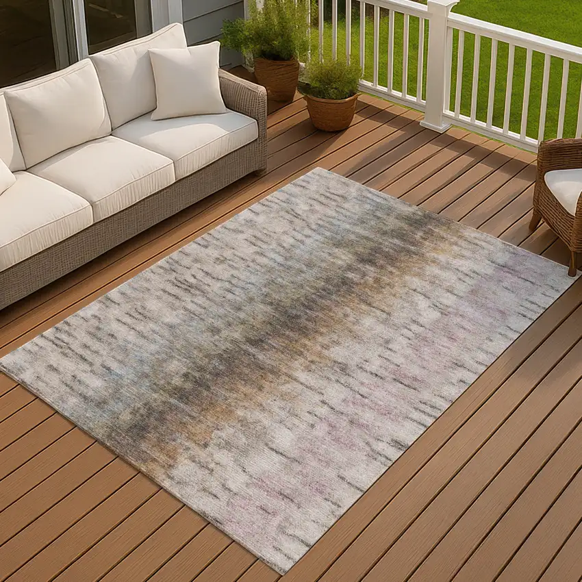 Brown Taupe And Ivory Abstract Washable Indoor Outdoor Area Rug Photo 7