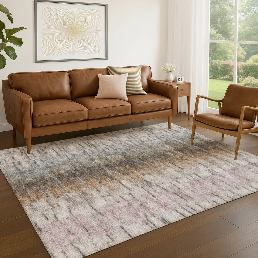 Brown Taupe And Ivory Abstract Washable Indoor Outdoor Area Rug Photo 8
