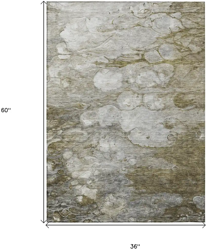 Brown Taupe And Ivory Abstract Washable Indoor Outdoor Area Rug Photo 3