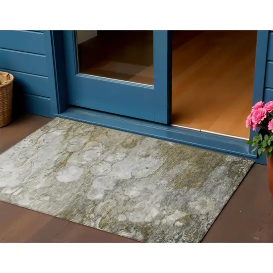 Brown Taupe And Ivory Abstract Washable Indoor Outdoor Area Rug Photo 1