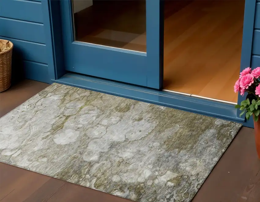 Brown Taupe And Ivory Abstract Washable Indoor Outdoor Area Rug Photo 1
