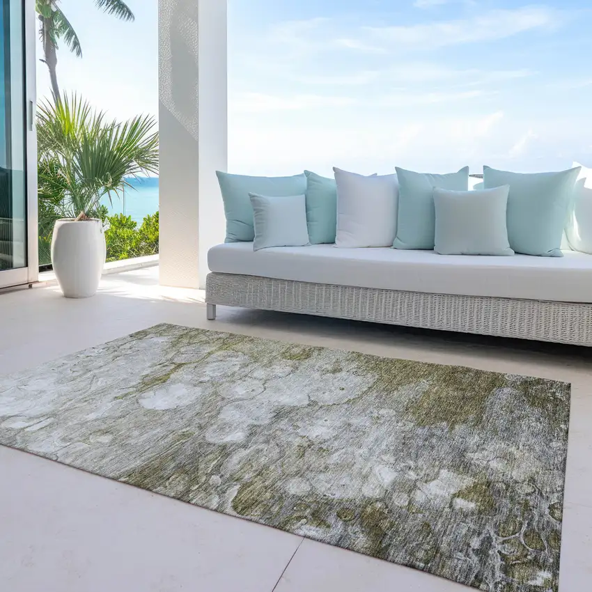 Brown Taupe And Ivory Abstract Washable Indoor Outdoor Area Rug Photo 9