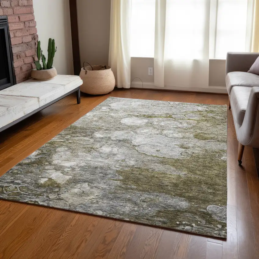 Brown Taupe And Ivory Abstract Washable Indoor Outdoor Area Rug Photo 8