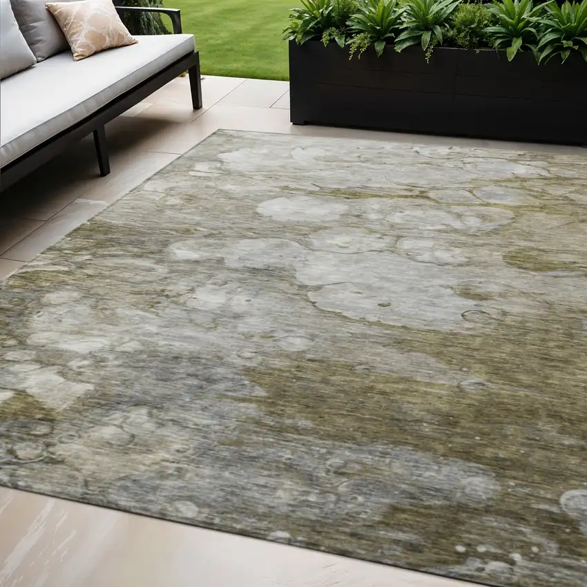 Brown Taupe And Ivory Abstract Washable Indoor Outdoor Area Rug Photo 1