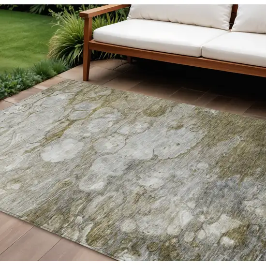 Brown Taupe And Ivory Abstract Washable Indoor Outdoor Area Rug Photo 1