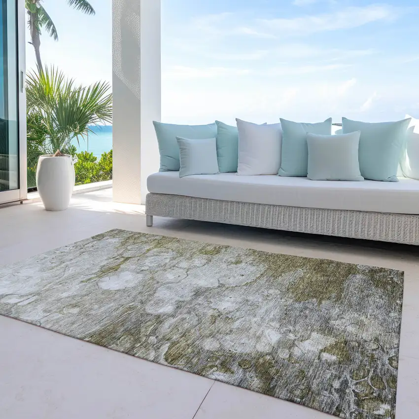 Brown Taupe And Ivory Abstract Washable Indoor Outdoor Area Rug Photo 9
