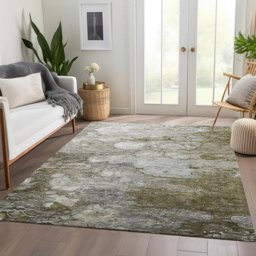 Brown Taupe And Ivory Abstract Washable Indoor Outdoor Area Rug Photo 7