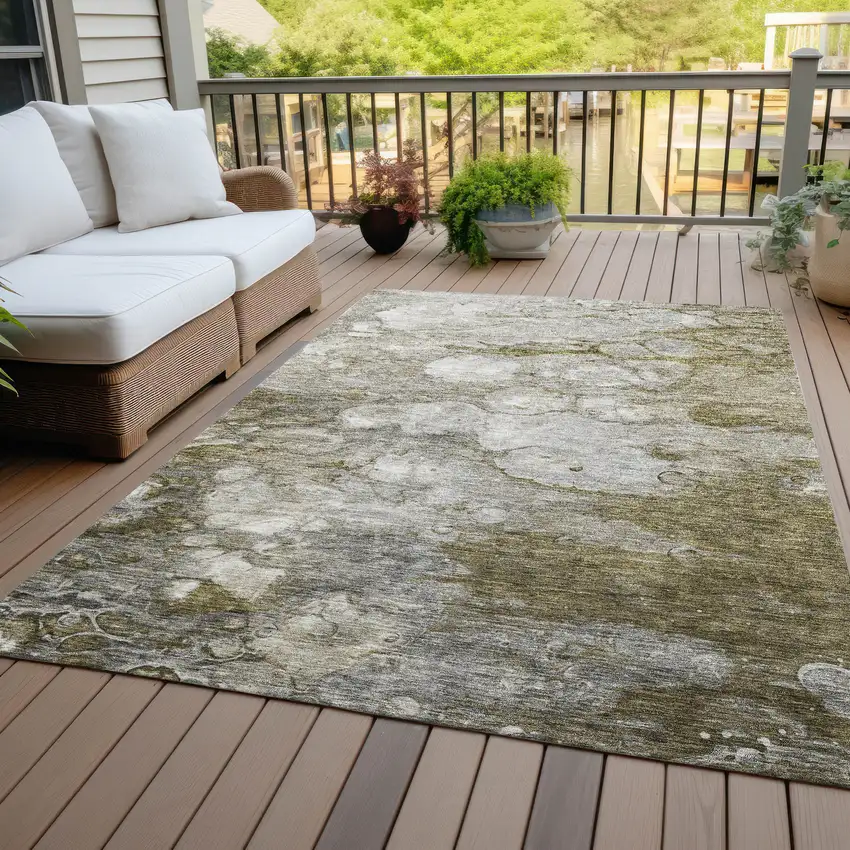 Brown Taupe And Ivory Abstract Washable Indoor Outdoor Area Rug Photo 6