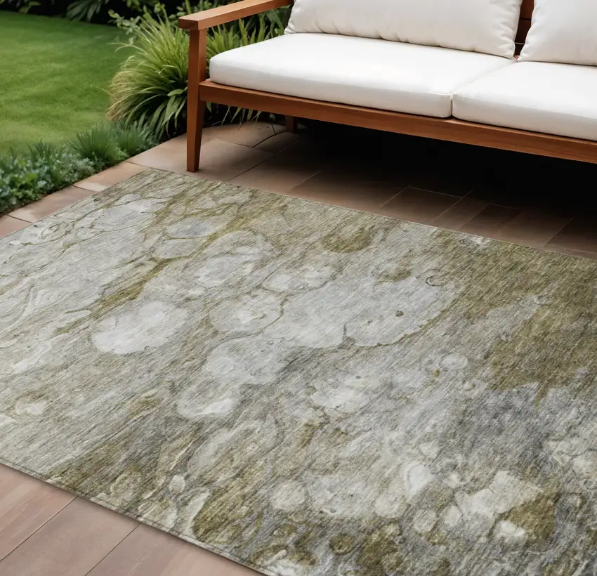 Brown Taupe And Ivory Abstract Washable Indoor Outdoor Area Rug Photo 1