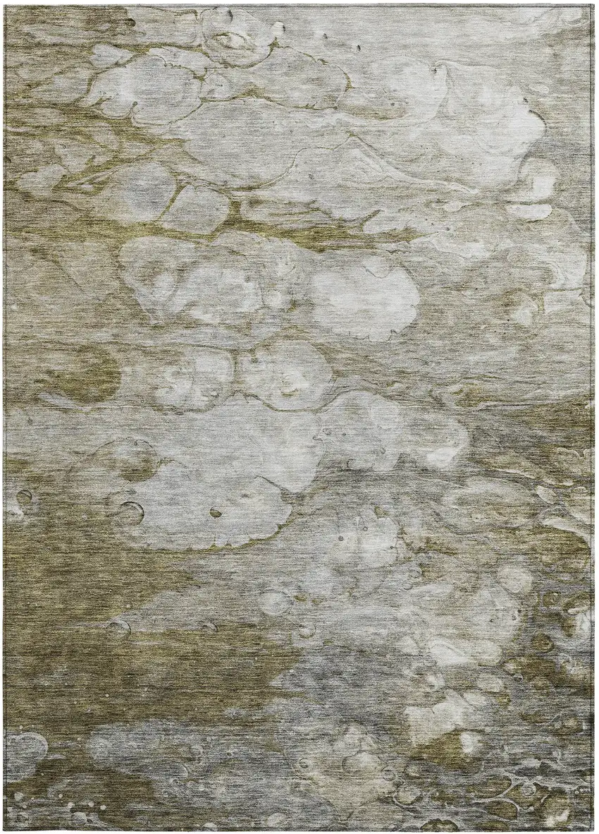 Brown Taupe And Ivory Abstract Washable Indoor Outdoor Area Rug Photo 5