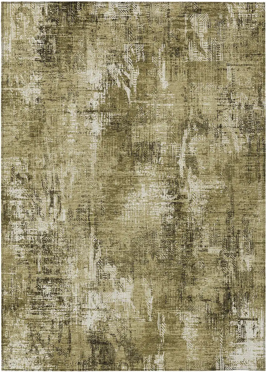 Brown Taupe And Ivory Abstract Washable Indoor Outdoor Area Rug Photo 1