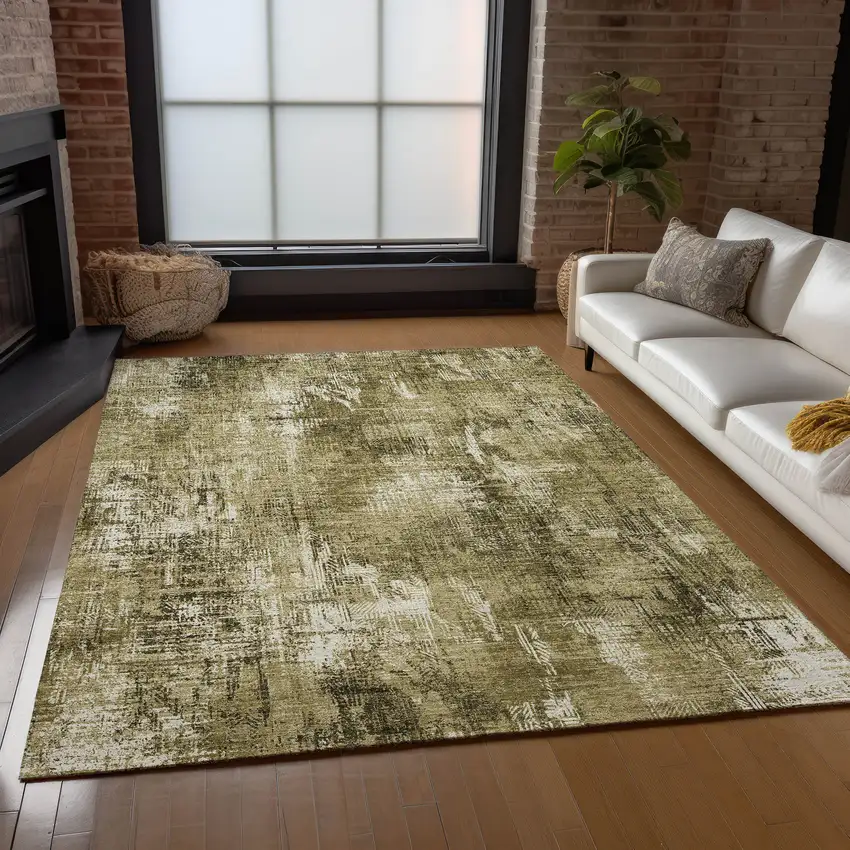 Brown Taupe And Ivory Abstract Washable Indoor Outdoor Area Rug Photo 9