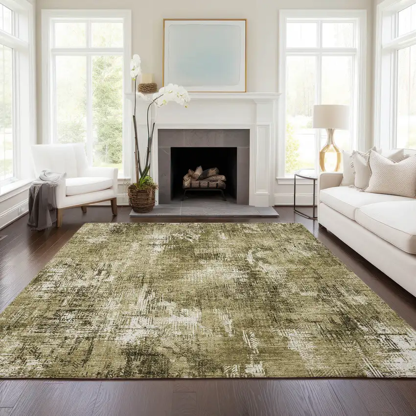Brown Taupe And Ivory Abstract Washable Indoor Outdoor Area Rug Photo 8