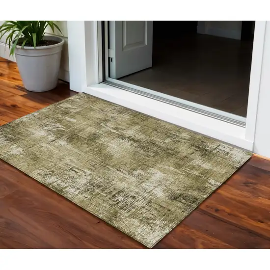 Brown Taupe And Ivory Abstract Washable Indoor Outdoor Area Rug Photo 1