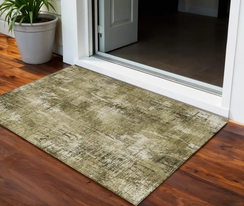 Brown Taupe And Ivory Abstract Washable Indoor Outdoor Area Rug Photo 1
