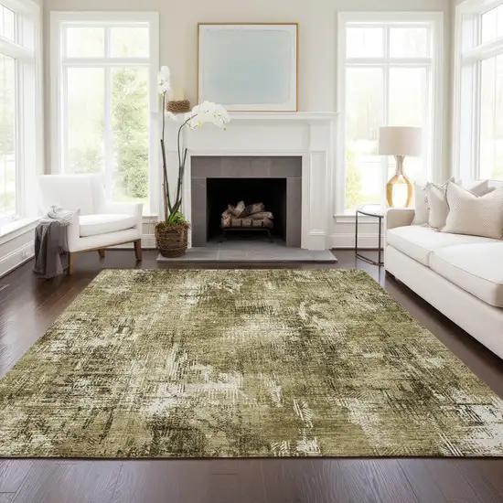 Brown Taupe And Ivory Abstract Washable Indoor Outdoor Area Rug Photo 6