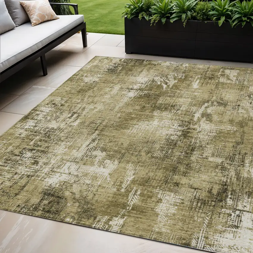 Brown Taupe And Ivory Abstract Washable Indoor Outdoor Area Rug Photo 1