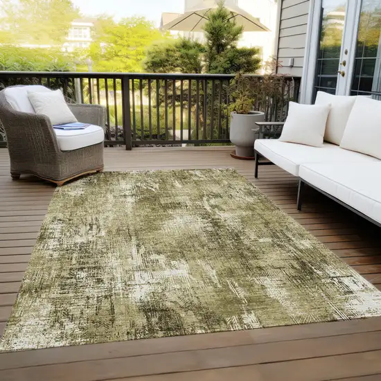 Brown Taupe And Ivory Abstract Washable Indoor Outdoor Area Rug Photo 9