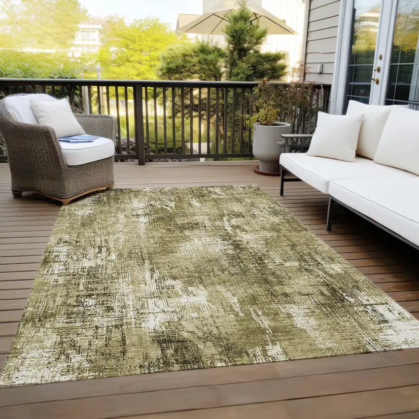 Brown Taupe And Ivory Abstract Washable Indoor Outdoor Area Rug Photo 9