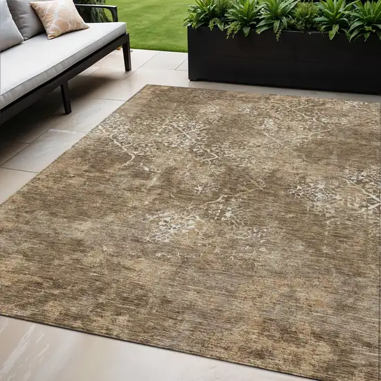 Brown Taupe And Ivory Floral Washable Indoor Outdoor Area Rug Photo 1