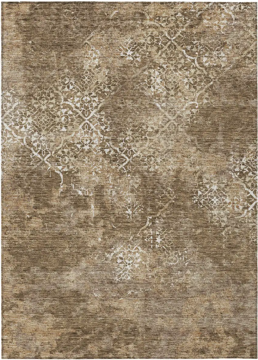 Brown Taupe And Ivory Floral Washable Indoor Outdoor Area Rug Photo 2