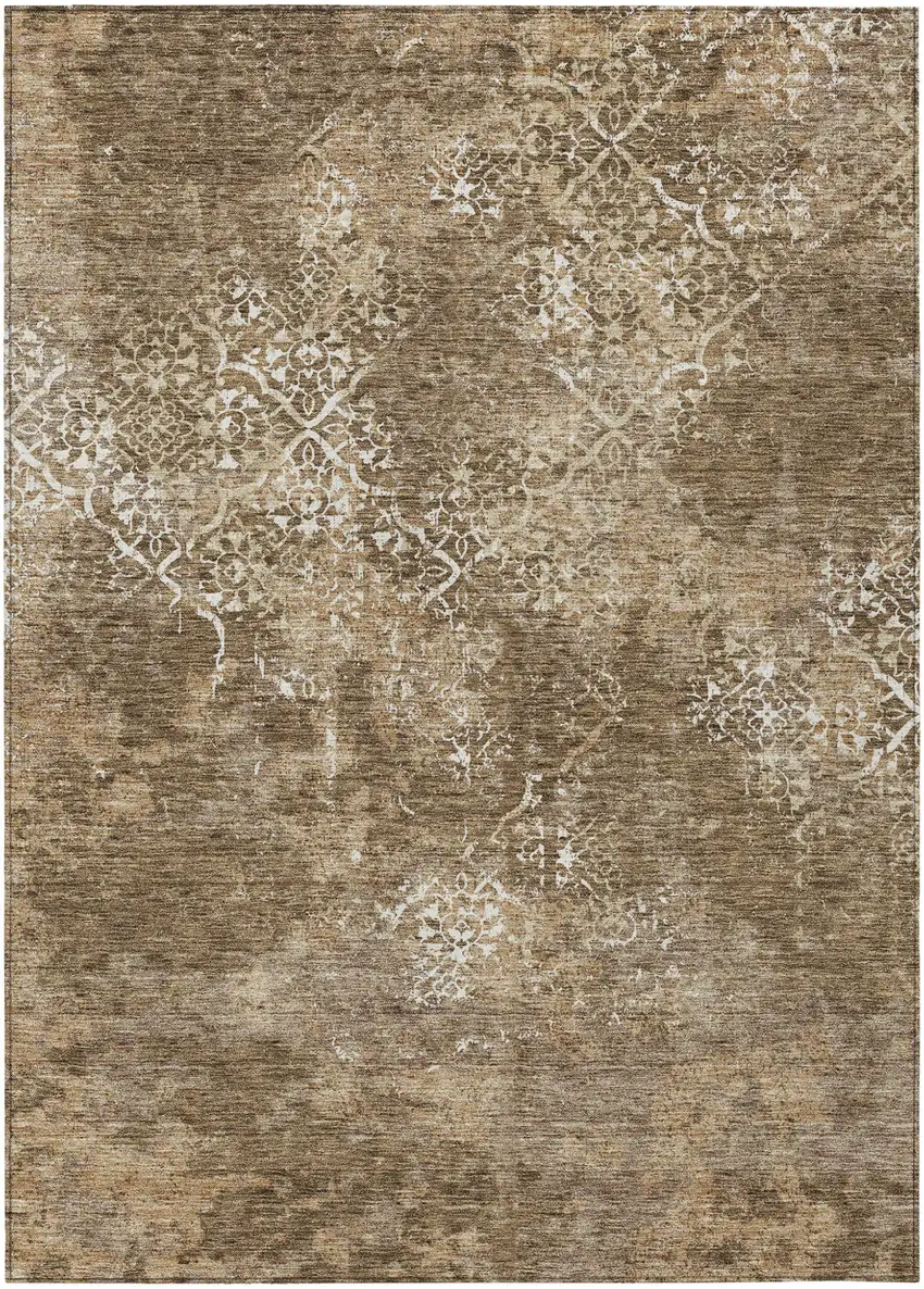 Brown Taupe And Ivory Floral Washable Indoor Outdoor Area Rug Photo 2