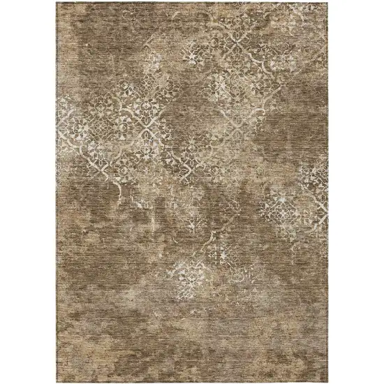 Brown Taupe And Ivory Floral Washable Indoor Outdoor Area Rug Photo 2