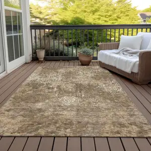 Photo of Brown Taupe And Ivory Floral Washable Indoor Outdoor Area Rug