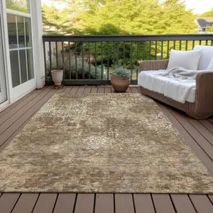 Photo of Brown Taupe And Ivory Floral Washable Indoor Outdoor Area Rug