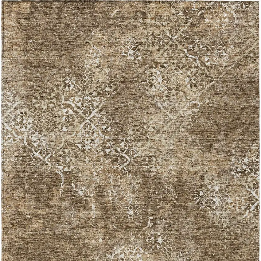 Brown Taupe And Ivory Floral Washable Indoor Outdoor Area Rug Photo 7