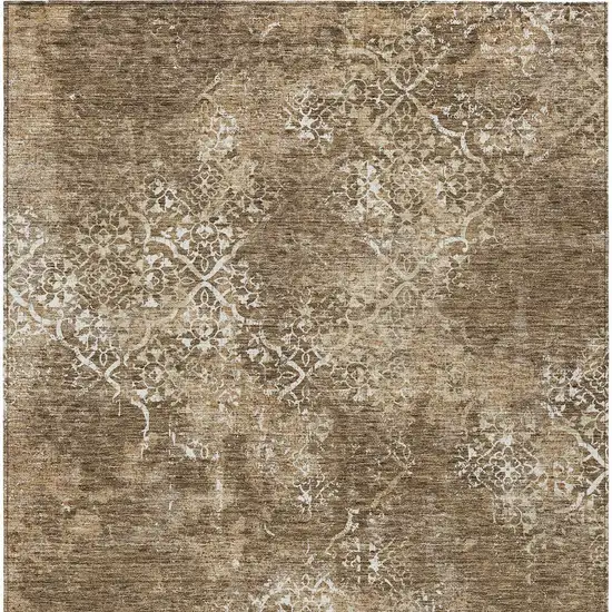 Brown Taupe And Ivory Floral Washable Indoor Outdoor Area Rug Photo 7