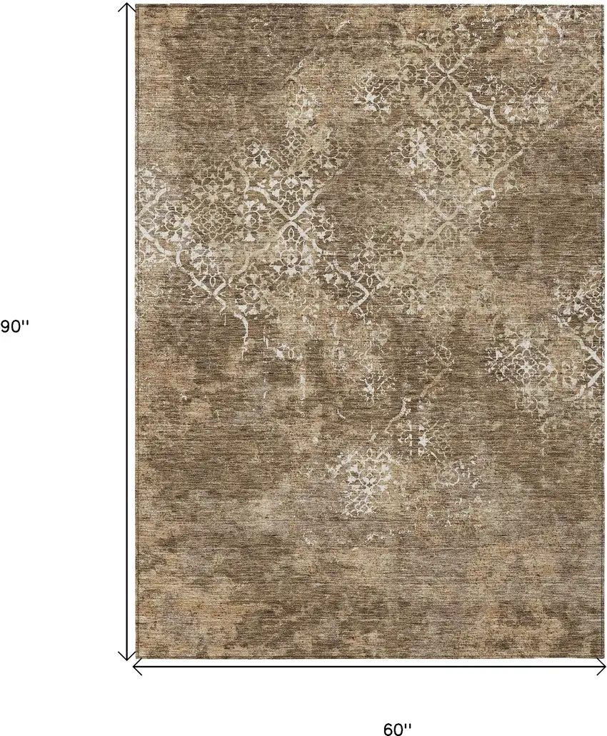 Brown Taupe And Ivory Floral Washable Indoor Outdoor Area Rug Photo 3