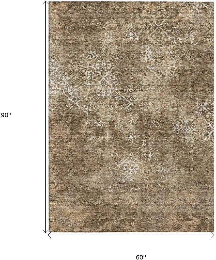 Brown Taupe And Ivory Floral Washable Indoor Outdoor Area Rug Photo 3