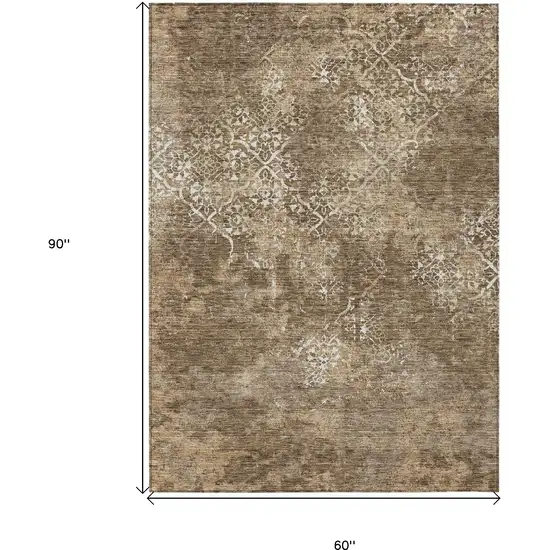 Brown Taupe And Ivory Floral Washable Indoor Outdoor Area Rug Photo 3