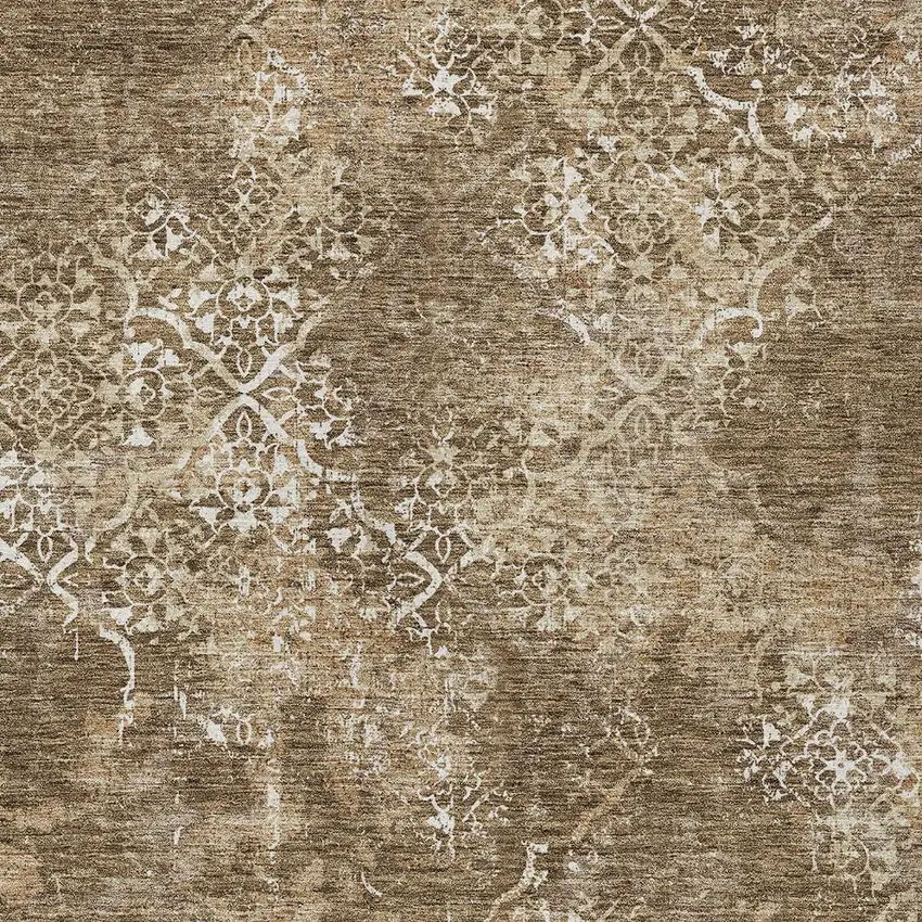 Brown Taupe And Ivory Floral Washable Indoor Outdoor Area Rug Photo 6