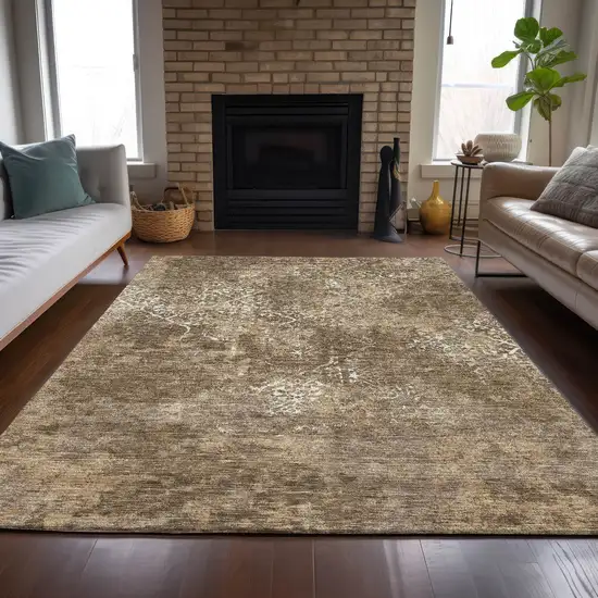 Brown Taupe And Ivory Floral Washable Indoor Outdoor Area Rug Photo 7