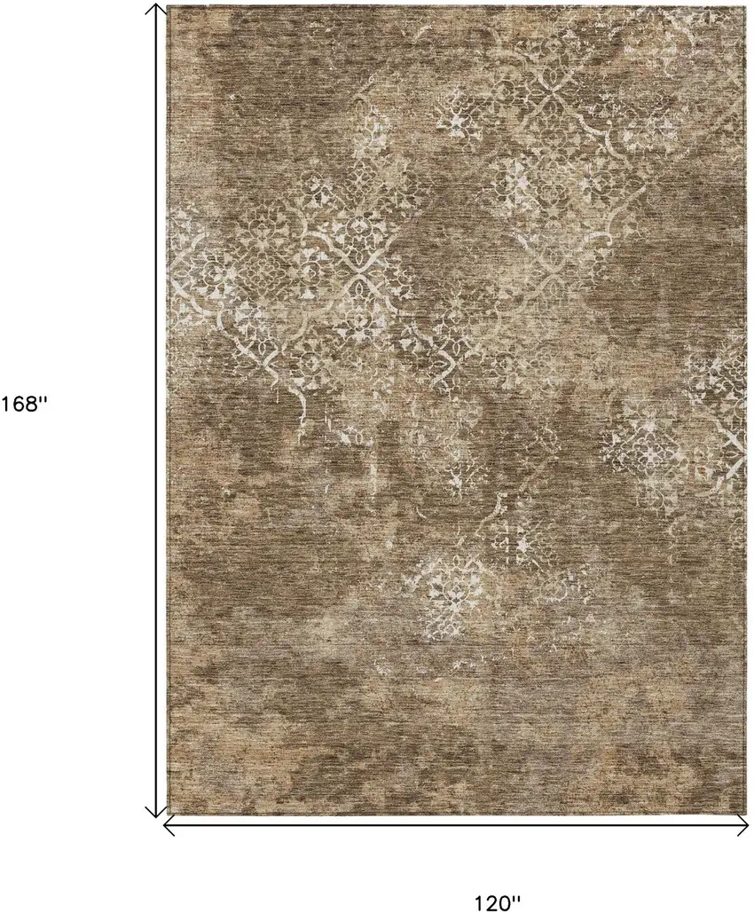 Brown Taupe And Ivory Floral Washable Indoor Outdoor Area Rug Photo 3