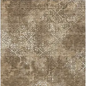 Photo of Brown Taupe And Ivory Floral Washable Indoor Outdoor Area Rug