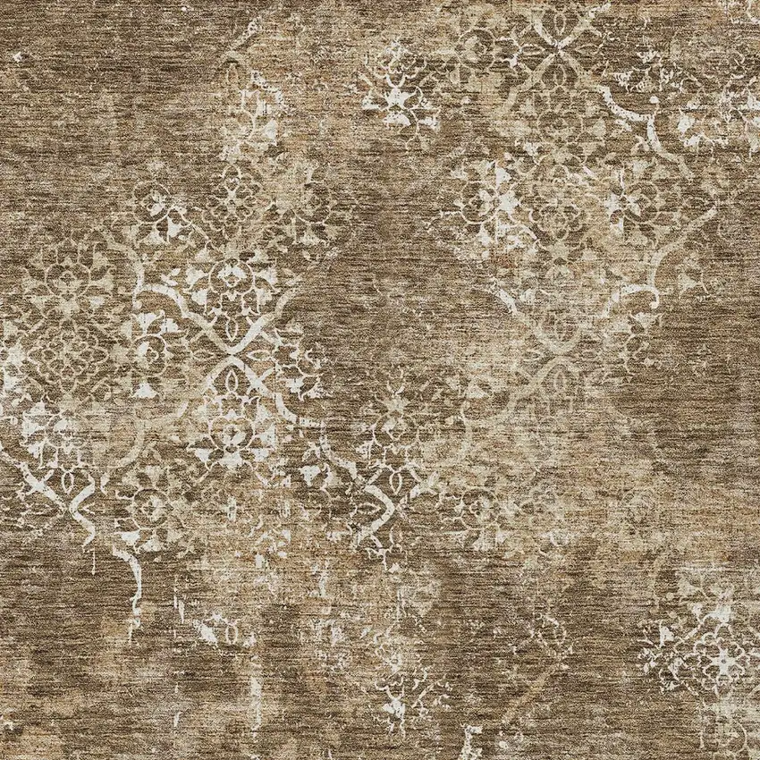 Brown Taupe And Ivory Floral Washable Indoor Outdoor Area Rug Photo 6