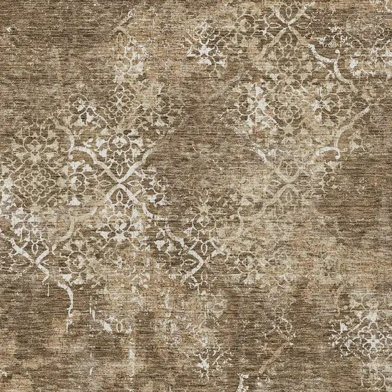 Brown Taupe And Ivory Floral Washable Indoor Outdoor Area Rug Photo 6