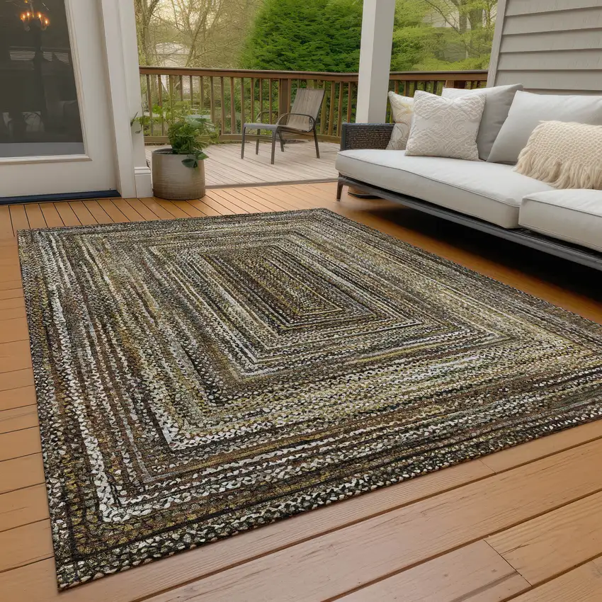 Brown Taupe And Ivory Geometric Washable Indoor Outdoor Area Rug Photo 8