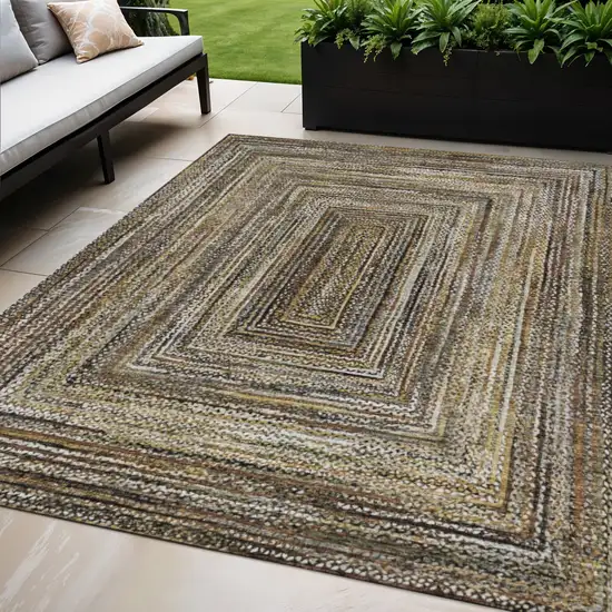 Brown Taupe And Ivory Geometric Washable Indoor Outdoor Area Rug Photo 2